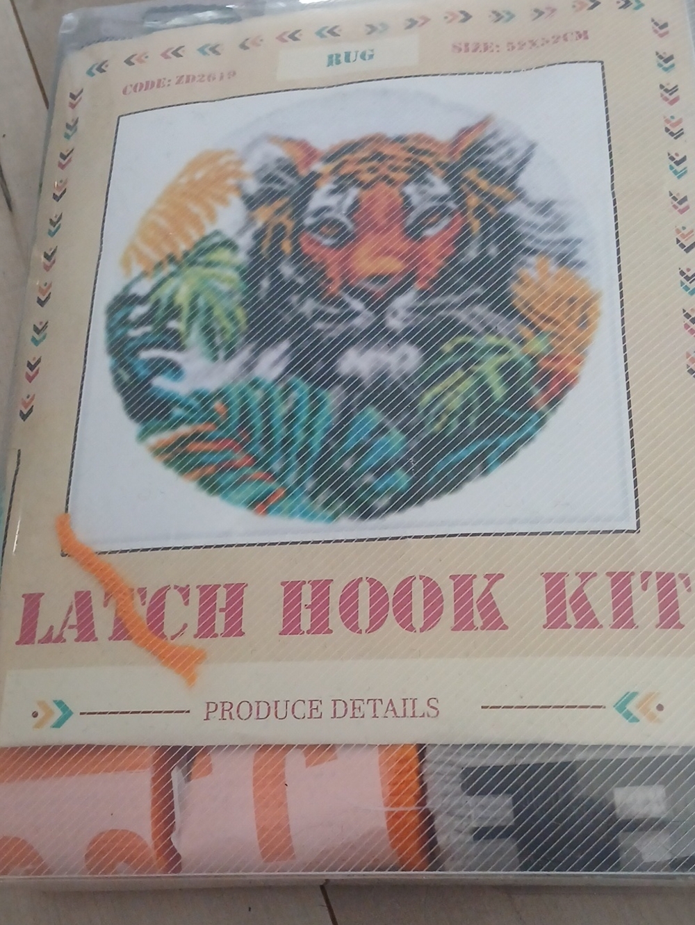 Tiger Latch Hook Kit in Orange, Black, Green